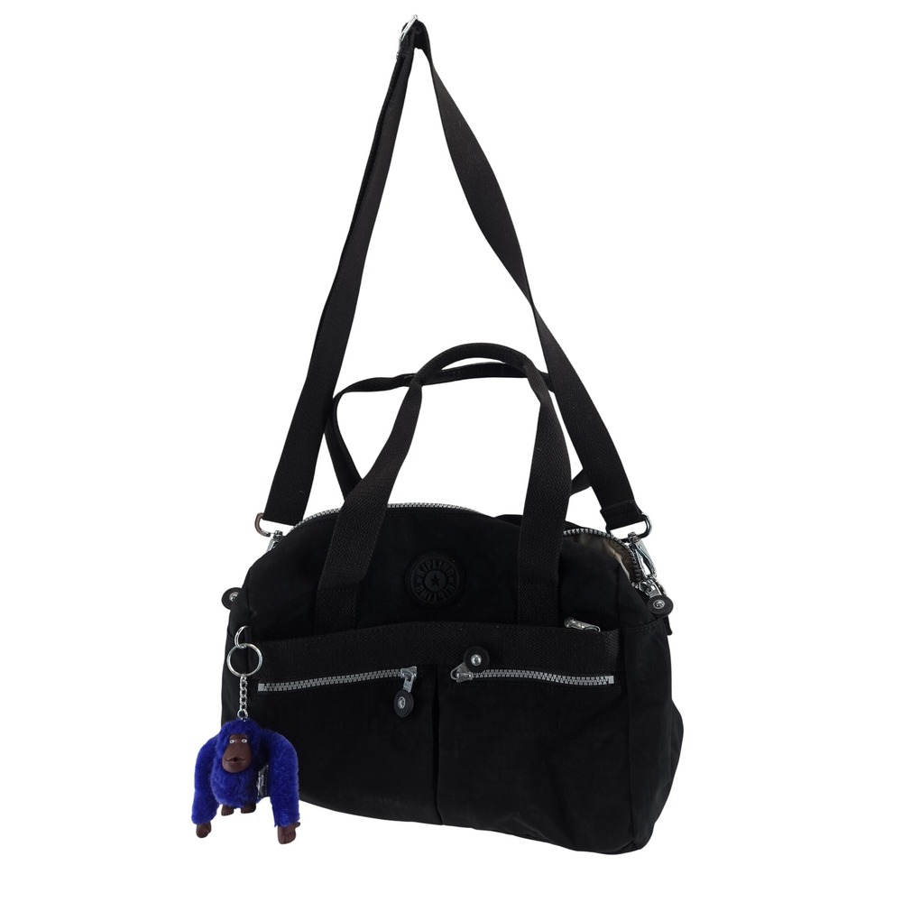 Kipling Klara Black Nylon Shoulder Bag Crossbody Handbag with Purple Monkey Tag
